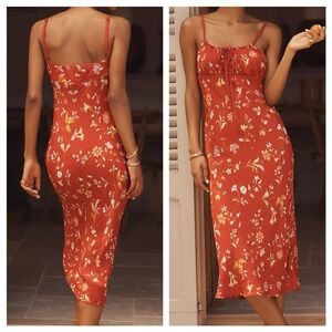 NEW Reformation Midi Maxi Dress Camira Red Floral Slip Sleeveless size 10